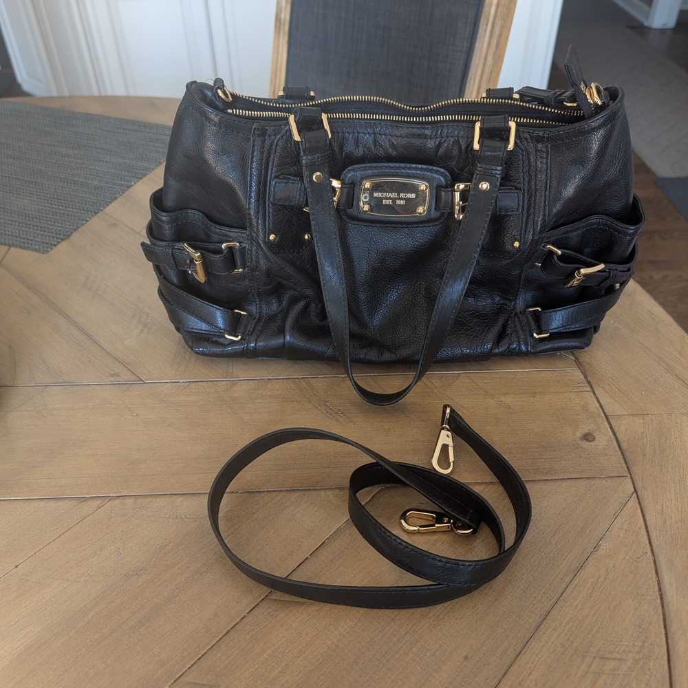 Michael Kors Black Shoulder Bag with Gold Accents
